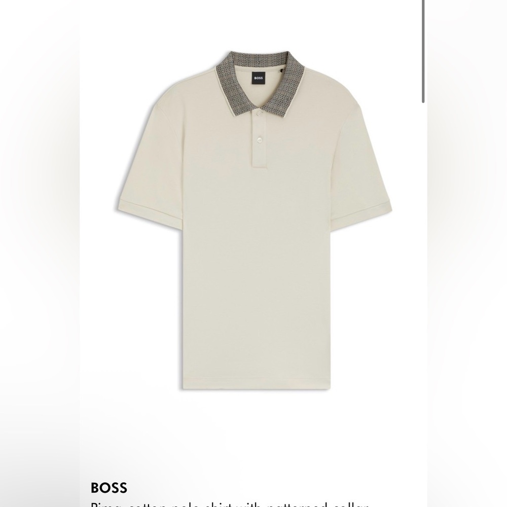 Hugo Boss Cream Polo with Contrasting Check Collar